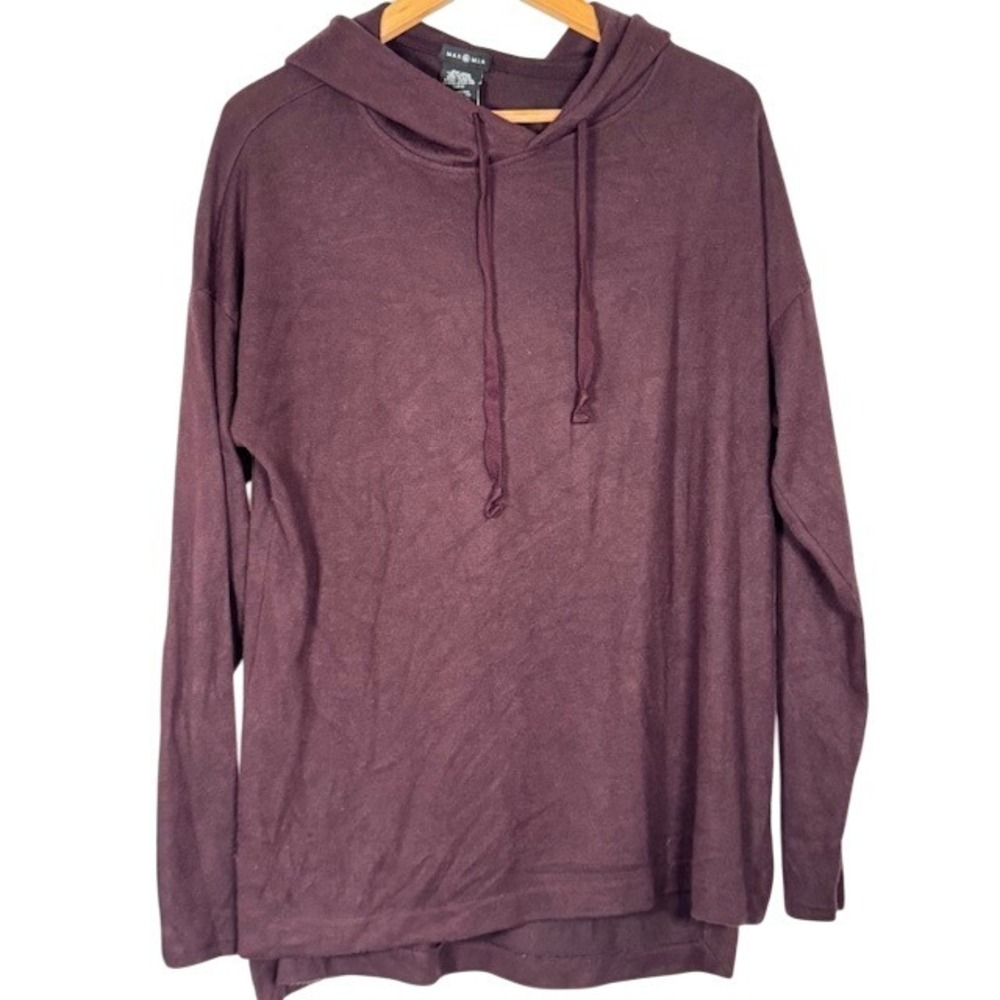 MAX & MIA Womens Burgundy‎ Long Sleeve Hoodie Knit Tunic Top Size M